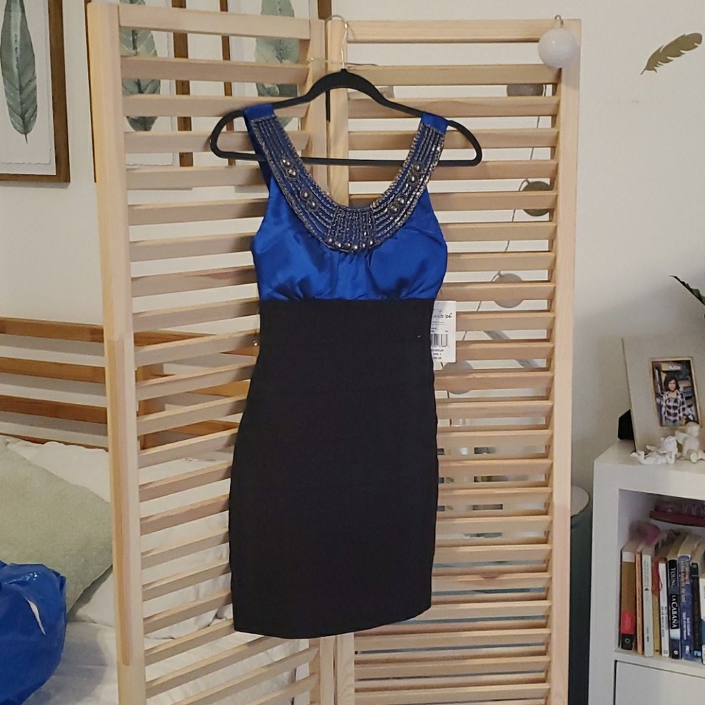 Blue and black dress